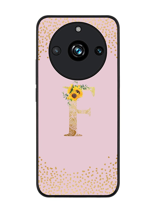 Stylizedd Rugged Black Edge case for Realme 11 Pro/Realme 11 Pro+ Case Cover - Custom Monogram Initial Letter Mandala Floral Pattern Alphabet - F (Pink) - Image 1