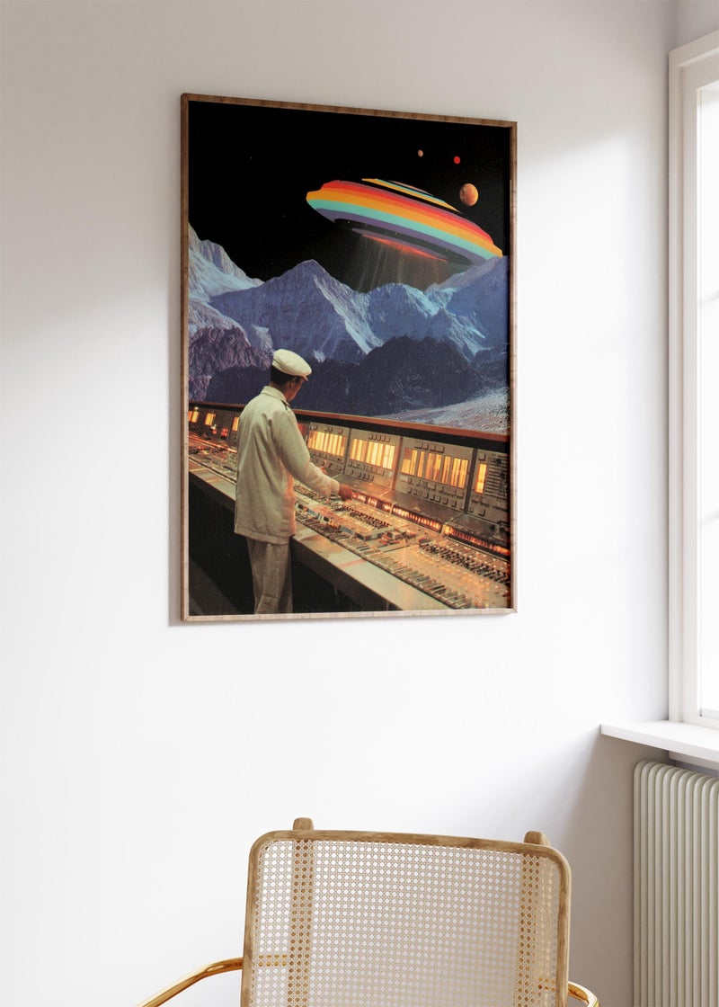TNESSENTIAL Retro Sci-Fi Collage Poster, Rainbow UFO, Vintage Control Room - Image 3