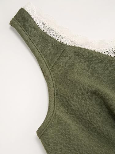 CIDER Women's Floral Mini Dress Fruit Sleeveless V Neck Lace Trim Sun Dress A Line Cute Summer Dresses Beach Vacation Outfits Olive Green - Image 3