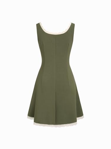 CIDER Women's Floral Mini Dress Fruit Sleeveless V Neck Lace Trim Sun Dress A Line Cute Summer Dresses Beach Vacation Outfits Olive Green - Image 5