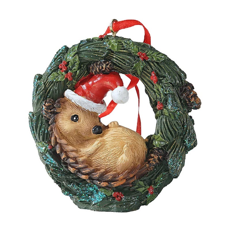 HYFAN Christmas Small Animal Wreath Swing Ornament Hanging Decor for Xmas Tree Home Office Room Decoration with String (New  Hedgehog) - Image 1