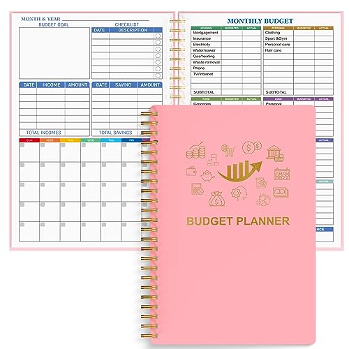 snootion Budget Planner - Monthly Finance Organizer with Expense Tracker Notebook to Manage Your Money Effectively, Undated Finance Planner/Account Book, Start Anytimem,A5(8.6x5.9 inchs),100gsm Paper - Pink - Image 1