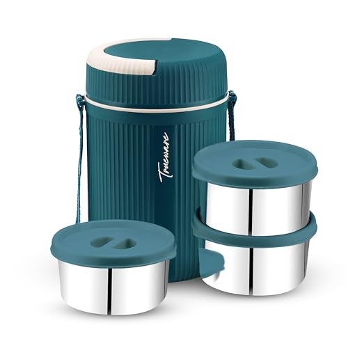 Trueware GRUB 3 Double Wall Insulated Hot Lunch Box with 3 SS Container 300 ML Each | Bpa Free | Food Grade | Hot and Fresh Many Hours (Blue) - Image 1