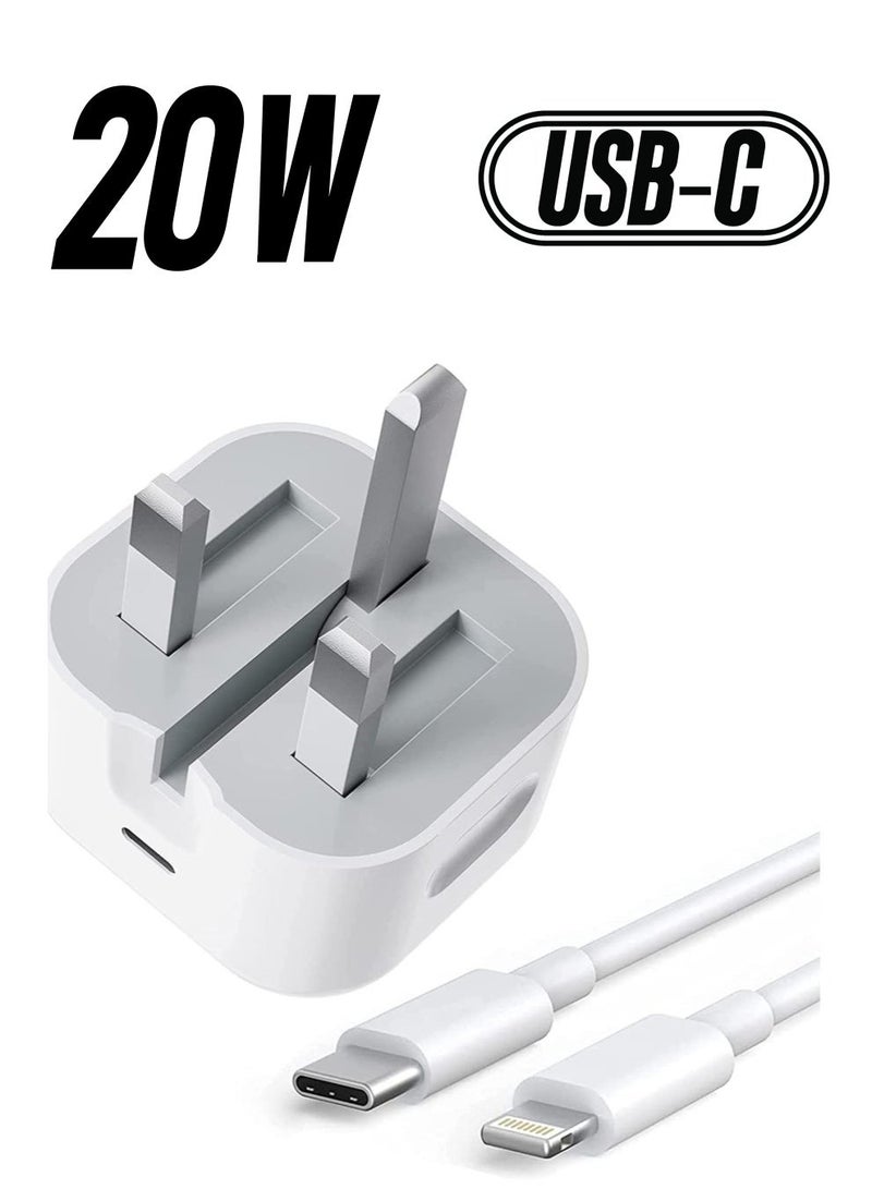 MUNTAQI 20W PD Type C Power Block Wall Charger Plug Adapter with 1M USB-C to Lightning Cable Compatible with iPhone 14/13/11/X/XS/iPad - Image 1