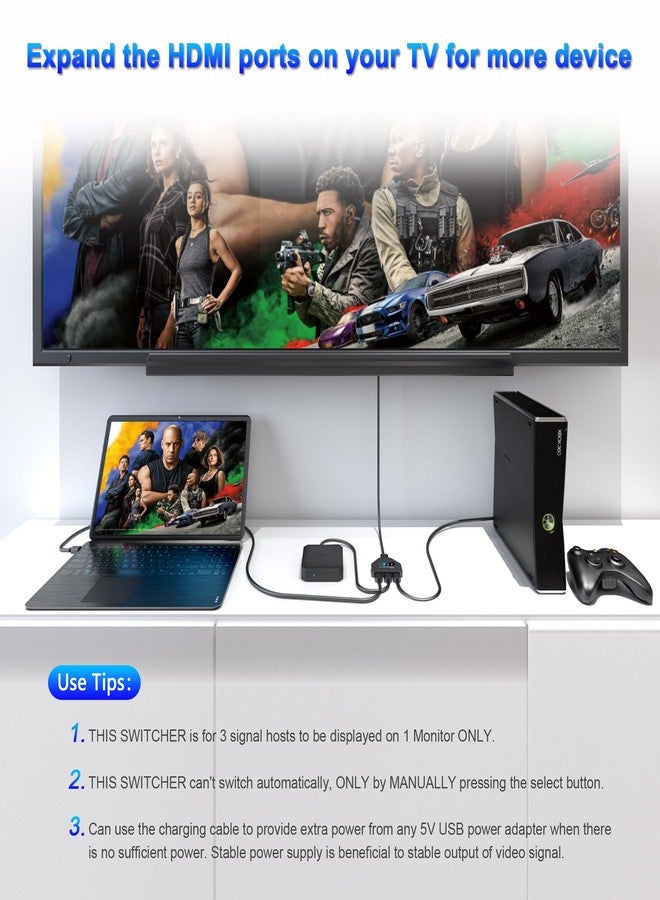موزع HDMI ثلاثي المنافذ (3 مداخل ومخرج واحد)، يدعم دقة 4K بمعدل 60 هرتز، يدعم تقنية HDCP2.2 الكاملة ودقة 1080P ثلاثية الأبعاد، متوافق مع أجهزة Xbox/Roku/Stick/HDTV/PS4/PS5/Mac/Win/Linux - Image 5