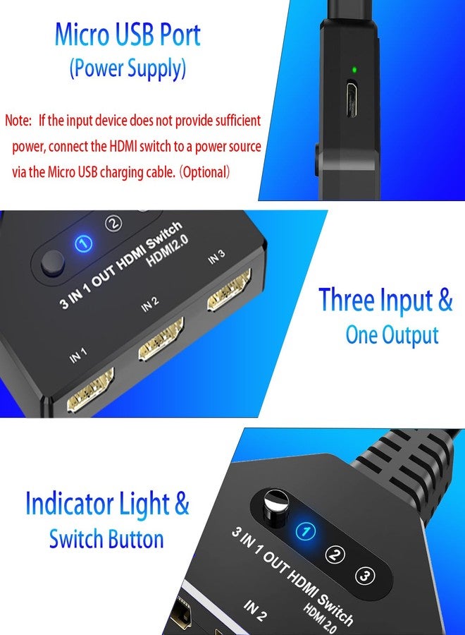 موزع HDMI ثلاثي المنافذ (3 مداخل ومخرج واحد)، يدعم دقة 4K بمعدل 60 هرتز، يدعم تقنية HDCP2.2 الكاملة ودقة 1080P ثلاثية الأبعاد، متوافق مع أجهزة Xbox/Roku/Stick/HDTV/PS4/PS5/Mac/Win/Linux - Image 4
