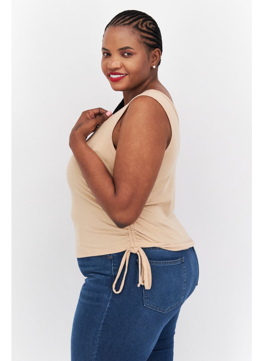 Love Fire - Women Plus Size Round Neck Sleeveless Plain Tank Top, Beige - Image 1