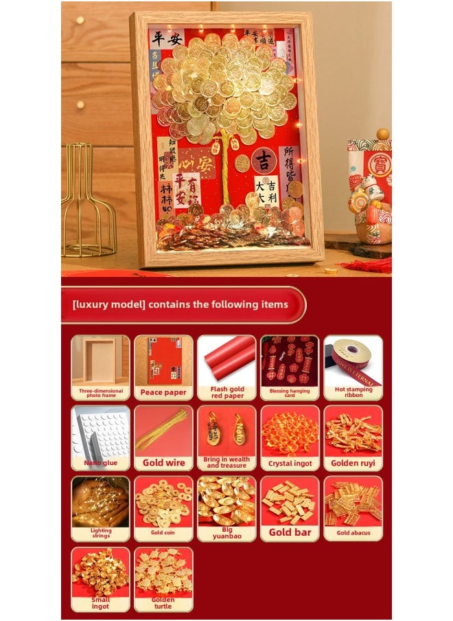 Generic Ge Qiang Fortune Tree Diy Photo Frame 50 Cents Coin Decoration Move Opening Wedding Year Gift Ornaments Material Bag-Color:A4 Hanging + Gift Recommendation [color Paper + Ribbon + Hanging Card + Gift Box] - Flagship Model: Bring Your Own Coin (safe Background) Super Luxurious Eighteen-piece Set  - Image 1