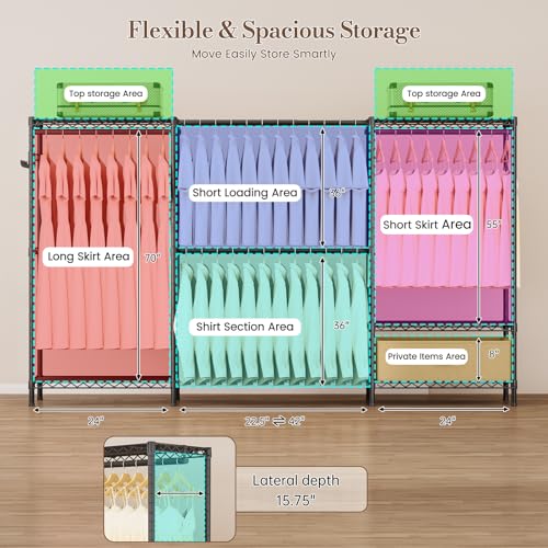 Golpart Coat Rack Clothes Wardrobe：Closet Organizer and Storage Clothing Garment Rack with Shelves Heavy Duty for Hanging Clothes Portable Adjustable Black 15.8" DX69 WX76.5 H - Image 5