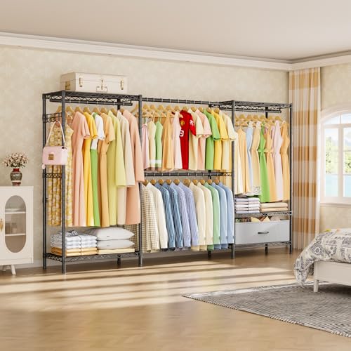 Golpart Coat Rack Clothes Wardrobe：Closet Organizer and Storage Clothing Garment Rack with Shelves Heavy Duty for Hanging Clothes Portable Adjustable Black 15.8" DX69 WX76.5 H - Image 3