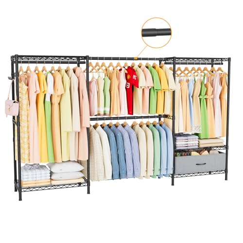 Golpart Coat Rack Clothes Wardrobe：Closet Organizer and Storage Clothing Garment Rack with Shelves Heavy Duty for Hanging Clothes Portable Adjustable Black 15.8" DX69 WX76.5 H - Image 1