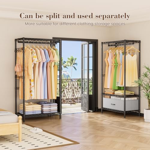 Golpart Coat Rack Clothes Wardrobe：Closet Organizer and Storage Clothing Garment Rack with Shelves Heavy Duty for Hanging Clothes Portable Adjustable Black 15.8" DX69 WX76.5 H - Image 2