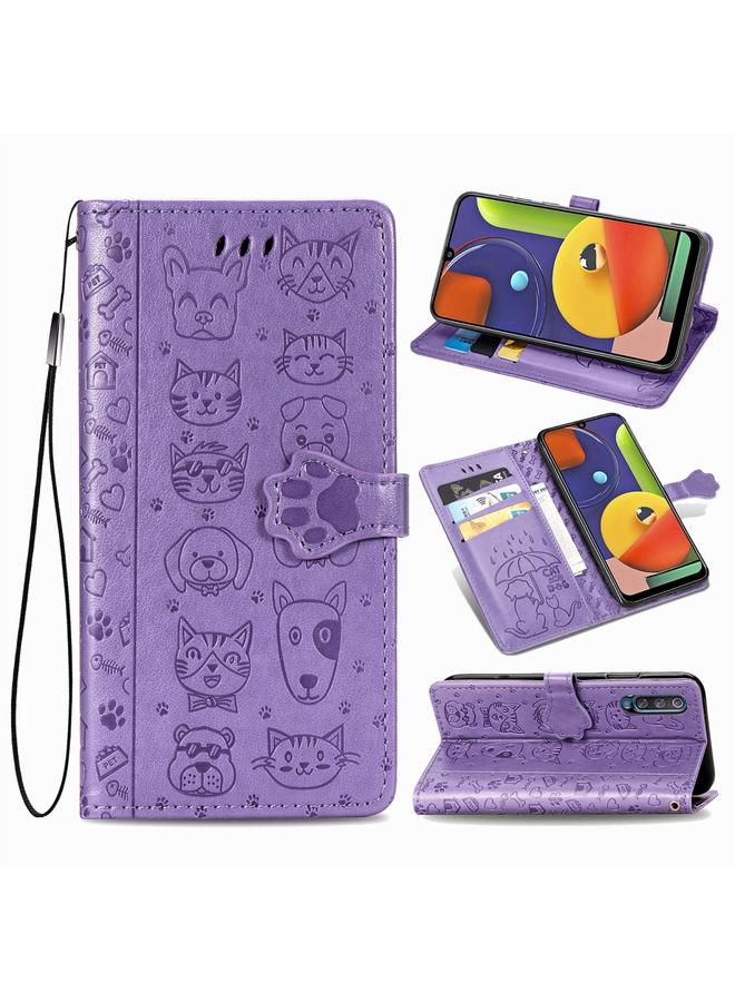 اس-توب جراب لهاتف Galaxy A70/A70S، جراب جلدي أفقي منقوش عليه قطة وكلب لطيف مع حامل / فتحة بطاقة / محفظة / حبل - Image 1