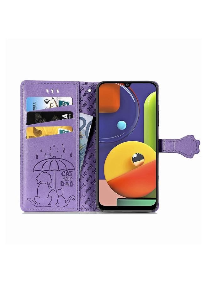 اس-توب جراب لهاتف Galaxy A70/A70S، جراب جلدي أفقي منقوش عليه قطة وكلب لطيف مع حامل / فتحة بطاقة / محفظة / حبل - Image 3