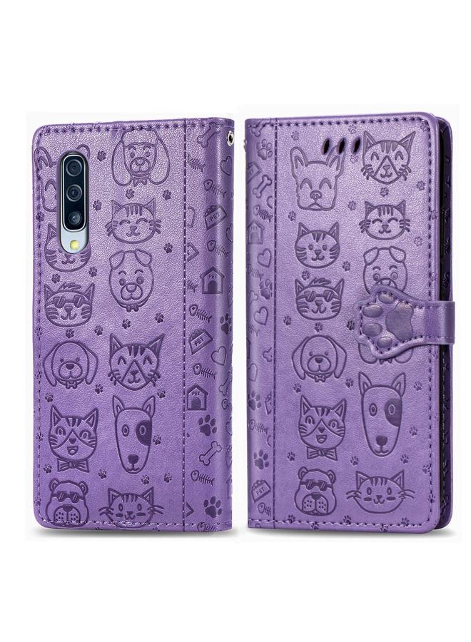 اس-توب جراب لهاتف Galaxy A70/A70S، جراب جلدي أفقي منقوش عليه قطة وكلب لطيف مع حامل / فتحة بطاقة / محفظة / حبل - Image 2