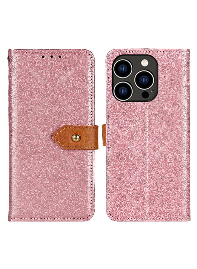 Case Cover For iPhone 16 Pro Max European Floral Embossed Leather Phone Case(Pink)