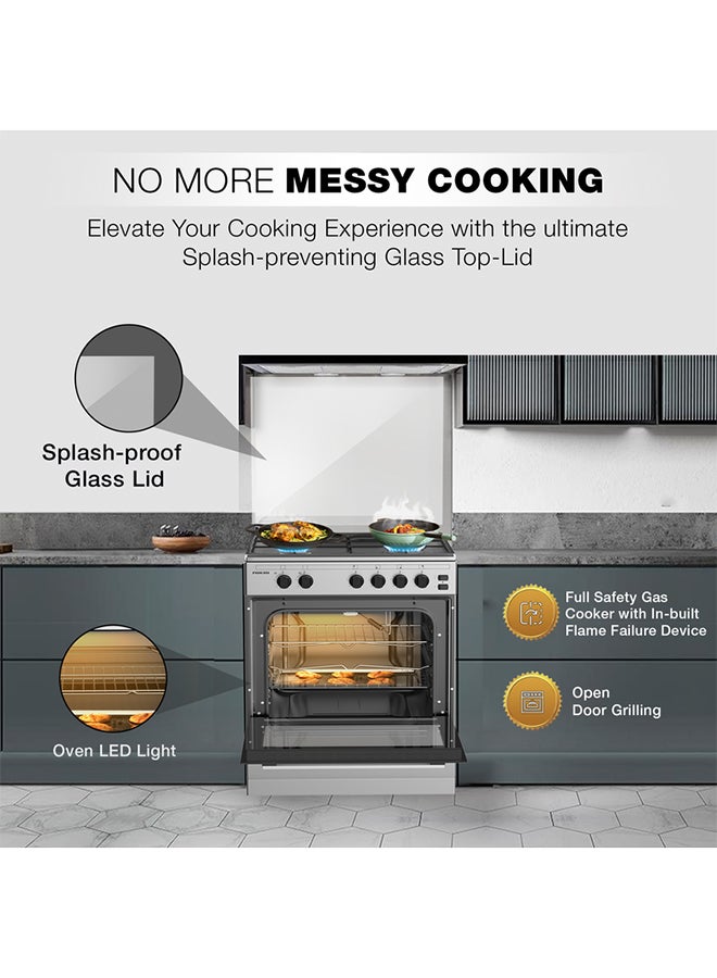NIKAI 60x55cm 4 Burner FreestAnding Gas Cooker With FFD, Double Glass Oven, Button Ignition, Turnspit, Tray And Grid, Stylish SS Top, Inox Grey Body, Ideal For Home And Kitchen Made in Turkey U6062FS/U6064FSA Silver - Image 4