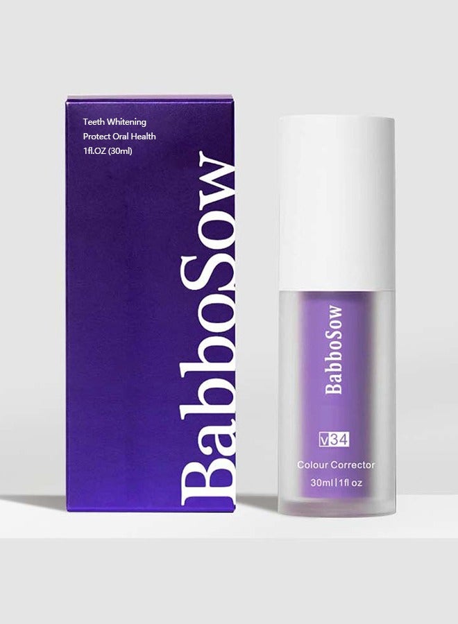 BabboSow Teeth Color Corrector, Purple Teeth Whitening Toothpaste, Remove Stains, Teeth Whitening Purple Toothpaste, Remove Coffee, Stains, Yellow Teeth (30ml) - Image 2