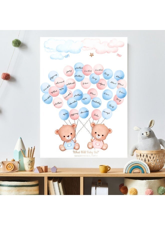 عالم البالونات 、لوحة تحديد جنس المولود مع ملصقات، لعبة تخمين جنس المولود باللونين الوردي والأزرق، 36 ملصقًا للتصويت (أولاد وبنات)، لعبة التصويت للضيوف، مناسبة لحفلات استقبال المولود. - Image 3