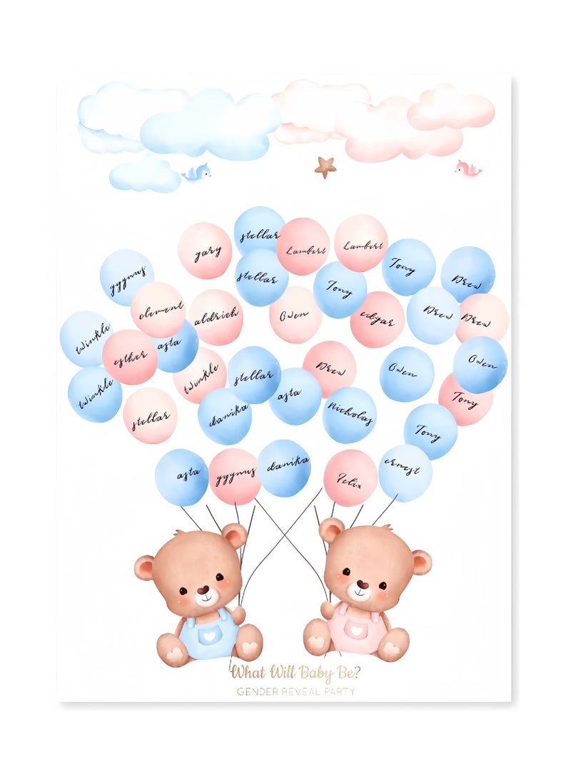 عالم البالونات 、لوحة تحديد جنس المولود مع ملصقات، لعبة تخمين جنس المولود باللونين الوردي والأزرق، 36 ملصقًا للتصويت (أولاد وبنات)، لعبة التصويت للضيوف، مناسبة لحفلات استقبال المولود. - Image 1