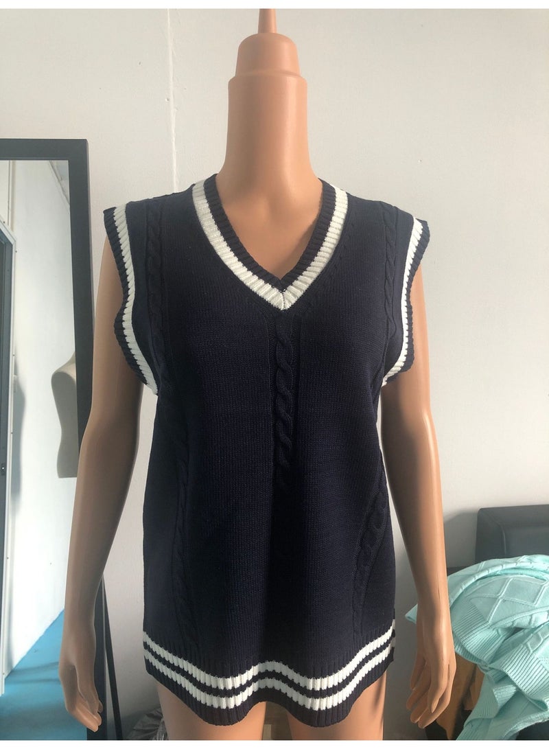 NIBEMINENT Women Sleeveless Sweater Sleeveless Vest Sweater Uniform V-Neck Vest Spring Winter Comfy - Image 2