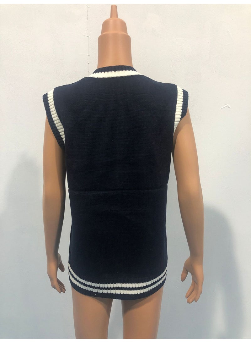 NIBEMINENT Women Sleeveless Sweater Sleeveless Vest Sweater Uniform V-Neck Vest Spring Winter Comfy - Image 3