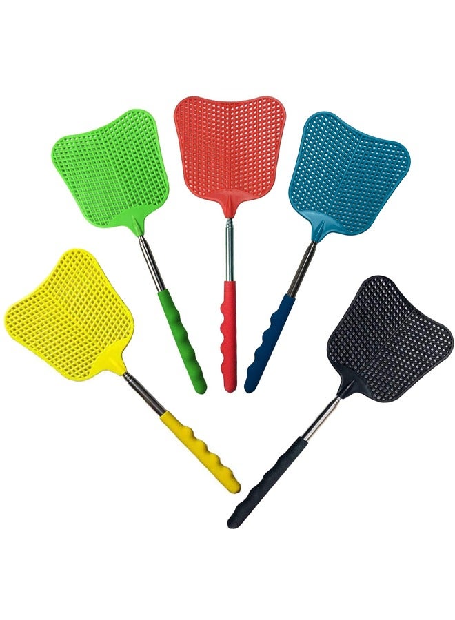 GUSGU 5pcs Fly Swatters Extendable, Plastic Fly Swatter Set Flexible and Durable, Telescopic Flyswatter with Stainless Steel Handle for Home, Classroom and Office ﻿  - Image 1