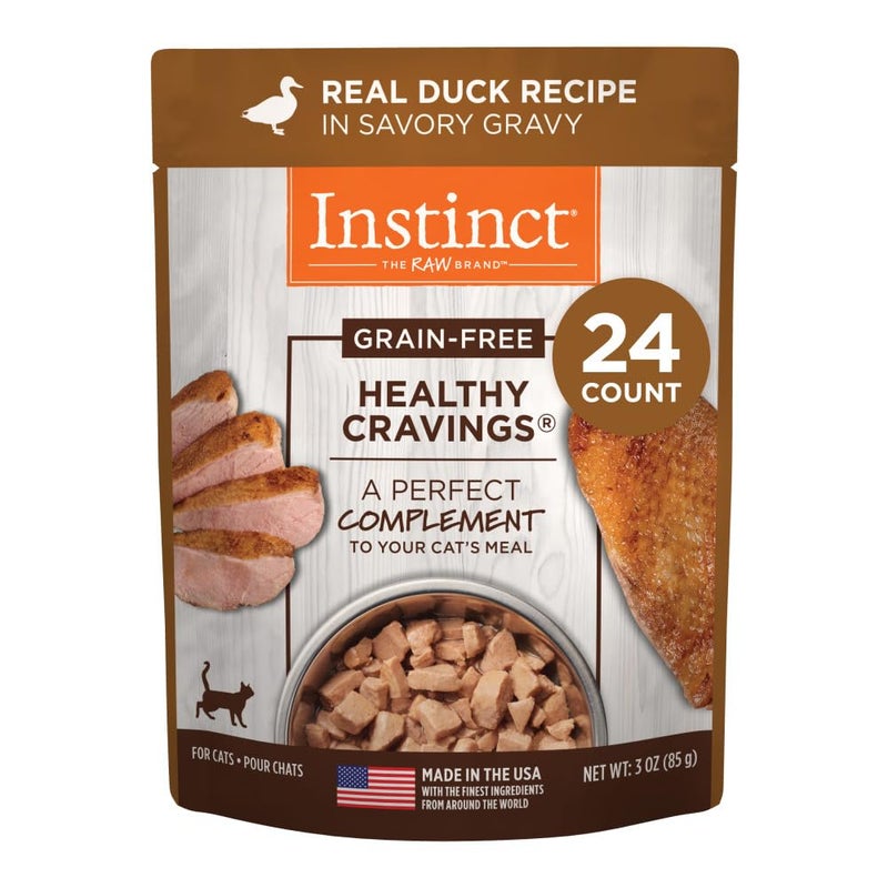 Instinct Healthy Cravings Natural Wet Cat Food Topper, Grain Free Recipe - Real Duck, 3 oz. Pouches (Pack of 24) - Image 1