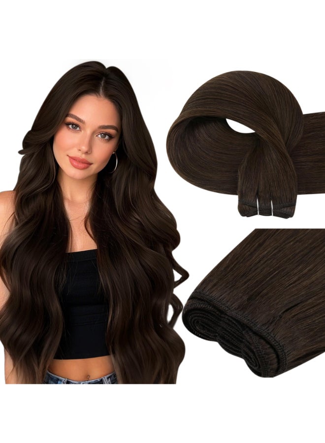 Easyouth Weft Hair Extensions Brown Straight Sew in Hair Extensions Human Hair Darkest Brown Soft and Smooth Sew in Weft Hair Extension Human Hair 18 Inch 100G - Image 2