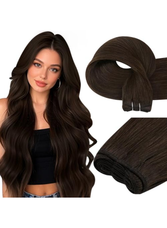 Easyouth Weft Hair Extensions Brown Straight Sew in Hair Extensions Human Hair Darkest Brown Soft and Smooth Sew in Weft Hair Extension Human Hair 18 Inch 100G - Image 1