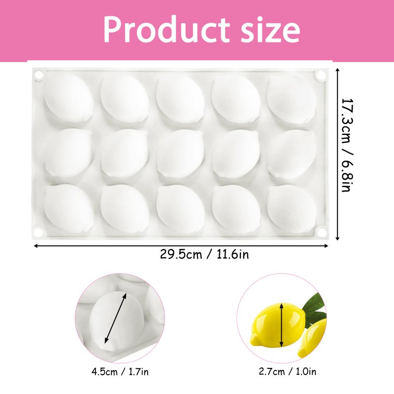 Fchil Silicone Lemon Mold, 15-Cavity Fruit Shape Baking Tray for Desserts, White - Image 2