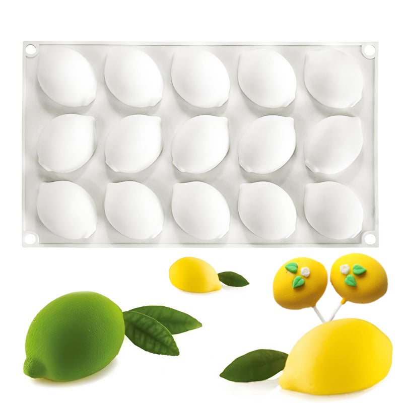 Fchil Silicone Lemon Mold, 15-Cavity Fruit Shape Baking Tray for Desserts, White - Image 1
