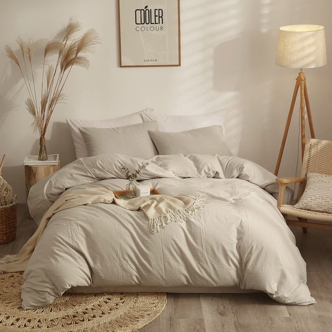 SOLID BEIGE DUVET COVER TWIN XL SOFT WASHED COTTON BEDDING SET MODERN STYLE BOHO COMFORTER COVER SOLID COLOR 1 BEIGE TAN DUVET COVER WITH 2 PILLOW SHAMS