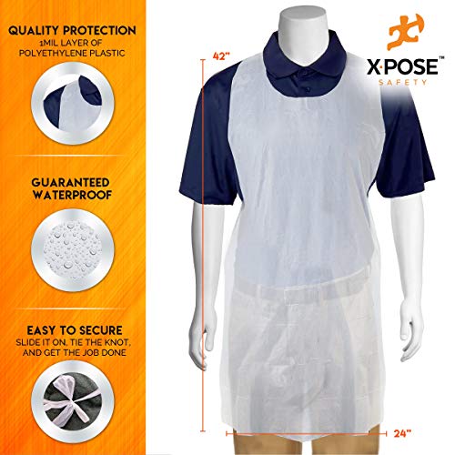 Xpose Safety 100 White Plastic Disposable Aprons for Cooking & more Individually Packaged, Durable 1 Mil Waterproof Polyethylene 24" x 48" - Image 2