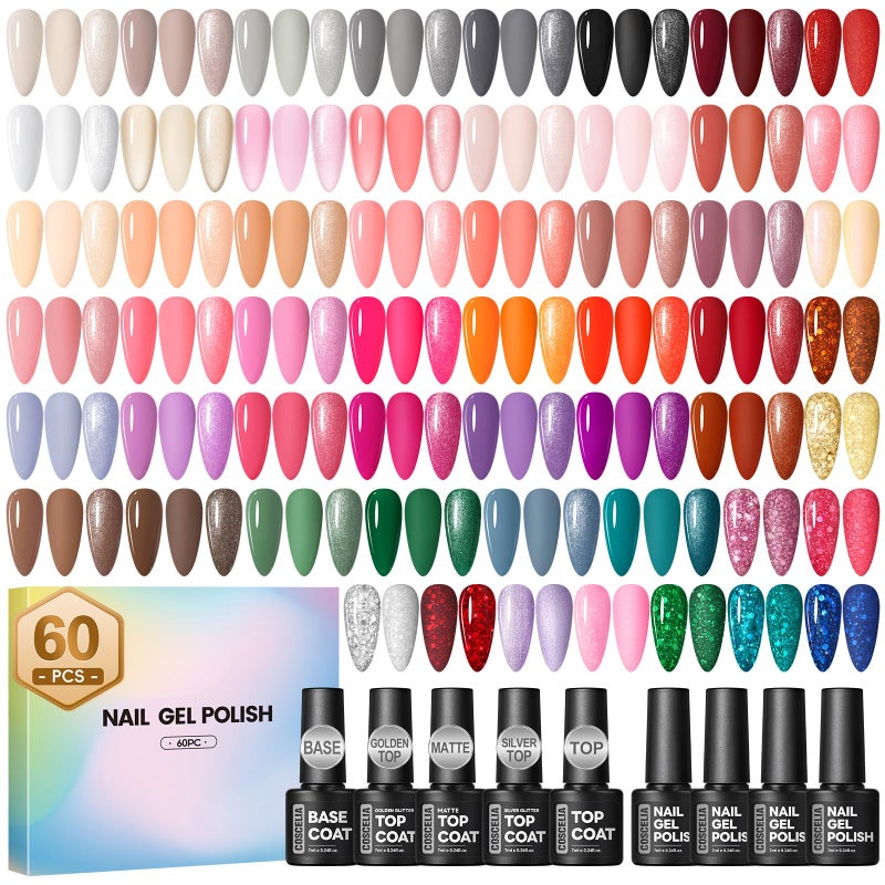 COSCELIA 60 PCS Gel Nail Polish Set 55 Colors Gel Nail Polish with 5pcs Top Base Coat All Seasons Nail Polish Kit Spring Summer Full Colors Manicure Nail Art Gifts for Women Girls - Image 2
