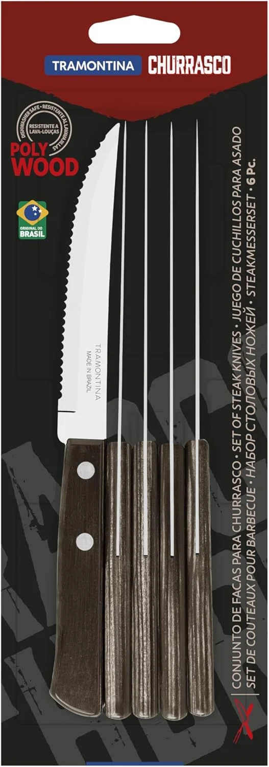 Tramontina Poly Wood Steak Knife Set, 6-Piece, Dark