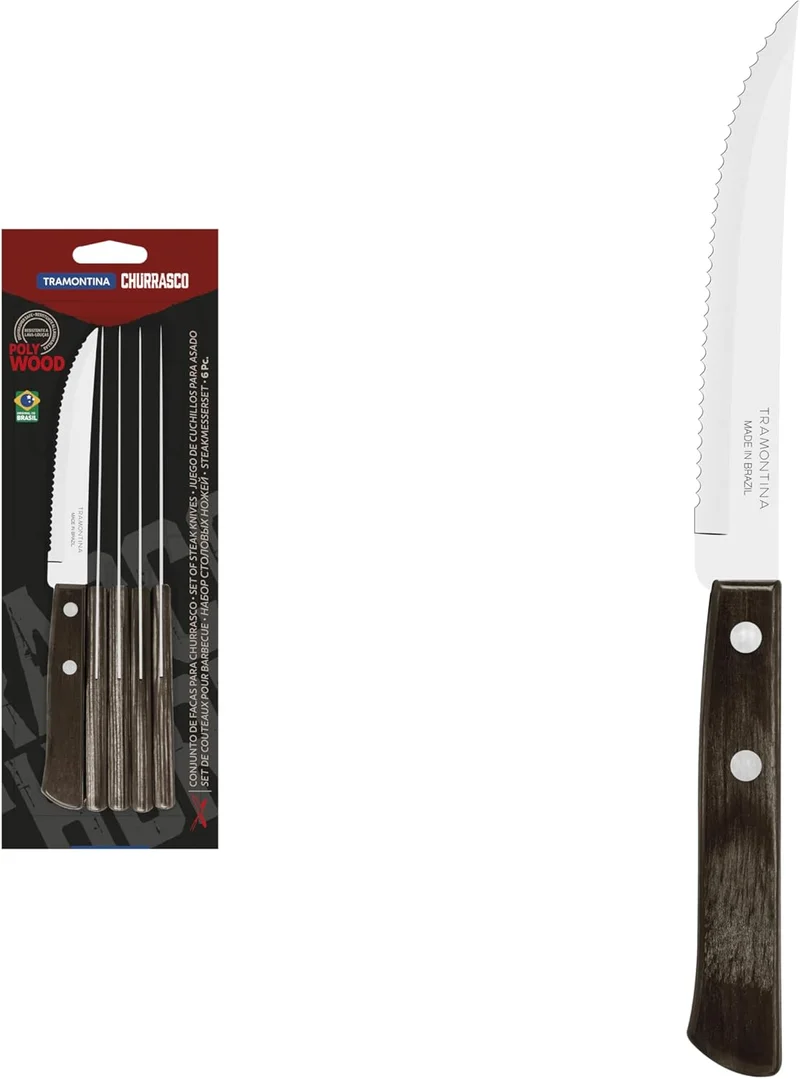 Tramontina Poly Wood Steak Knife Set, 6-Piece, Dark