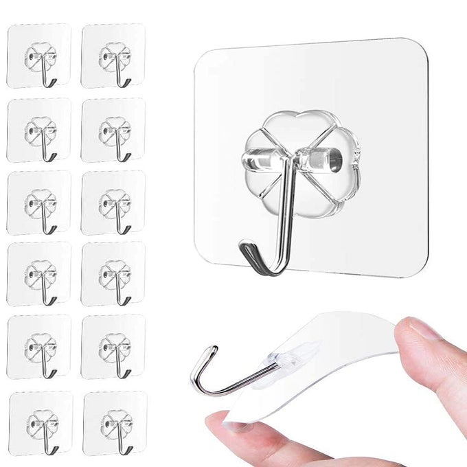 STAINLESS STEEL ADHESIVE WALL HOOKS HEAVYDUTY SELFADHESIVE HOOKS WALLSTICKING HOOKS FOR ORGANIZATION BATHROOM KITCHEN AND OFFICE TRANSPARENT 6 PCS