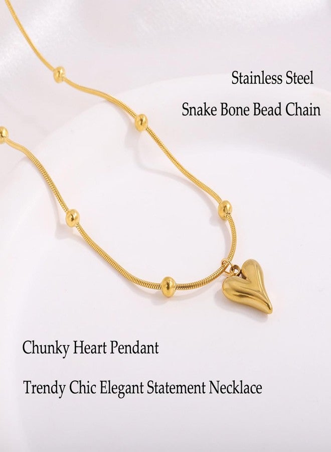 Jemant Chunky Heart Necklace For Women 14k Gold Plated Stainless Steel Snake Bone Bead Chain Trendy Heart Shape Hoops Earrings Dangling Hypoallergenic Non Tarnish Set Valentines Day Jewelry Gift For Her (Gold) - Image 5