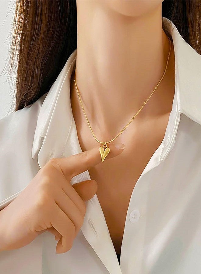Jemant Chunky Heart Necklace For Women 14k Gold Plated Stainless Steel Snake Bone Bead Chain Trendy Heart Shape Hoops Earrings Dangling Hypoallergenic Non Tarnish Set Valentines Day Jewelry Gift For Her (Gold) - Image 2