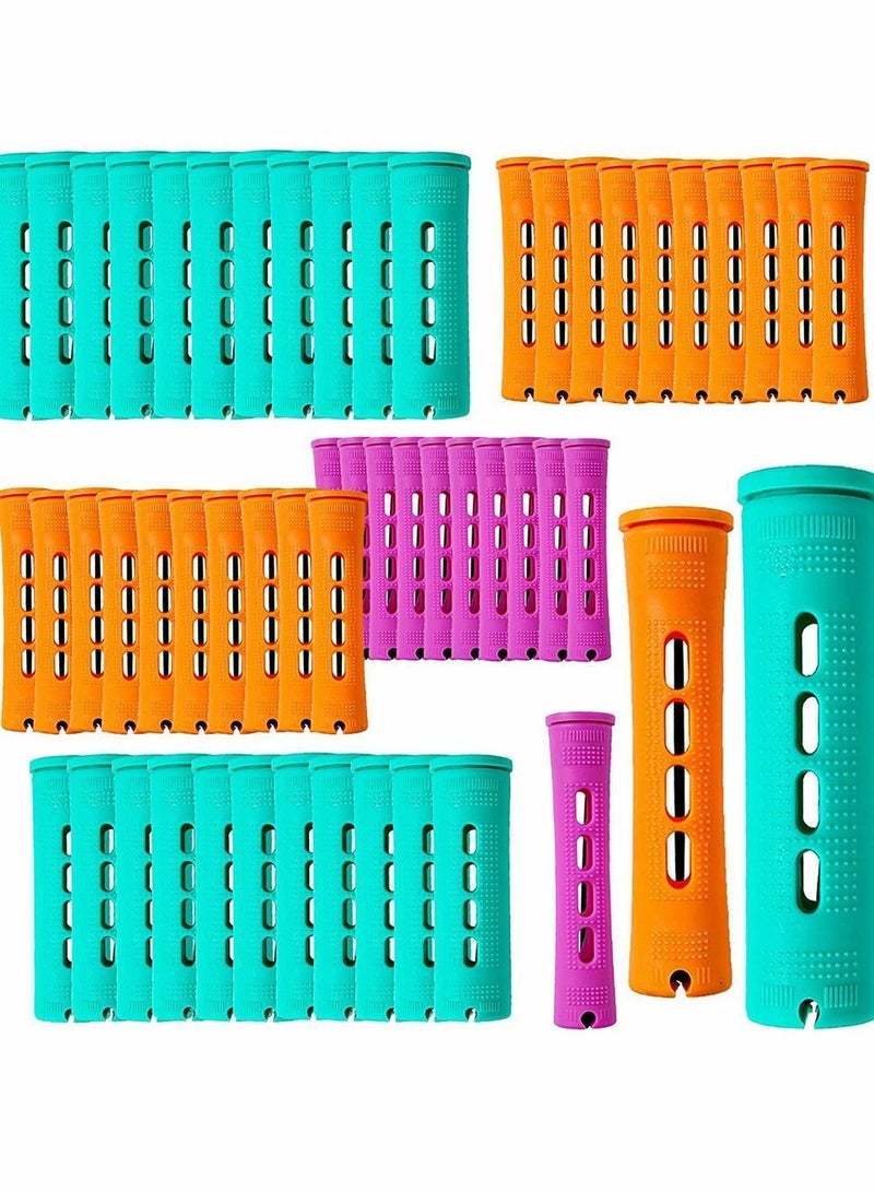 Y&D 80 PCS Hair Perm Rods, 3 Sizes Set Jumbo Large Medium Plastic Cold Wave Perming Rods Curlers for Straight Curly Natural Hairdressing Styling Rellers Tool (Purple, Orange, Green) - Image 1