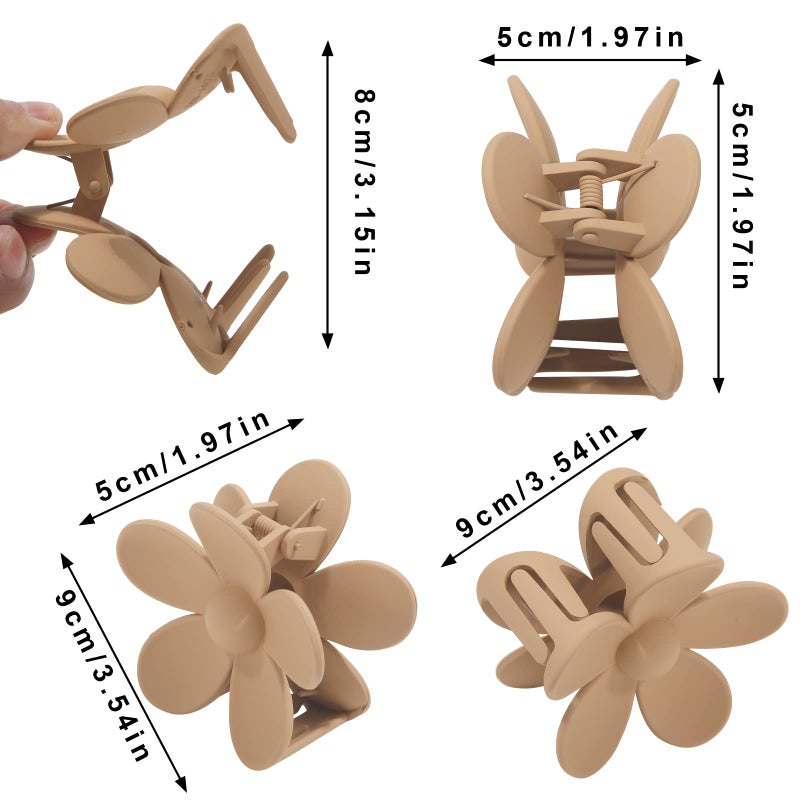 AWAYTR Cute Hair Claw Clips Set - 4Pcs Nonslip Strong Hold 3 Inch Matte Small Flower Clips for Women and Girls (Beige, Khaki, Brown, Black) - Image 5