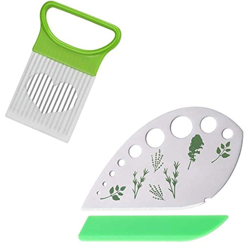 2 PACK Stainless Steel Peeler Vegetable Leaf Stripping Tool LooseLeaf Kale Razor Metal Herb Pealer for Kale Chard Collard Greens 9 holes With Tomato Vegetable Lemon Potato Cutter Slicer