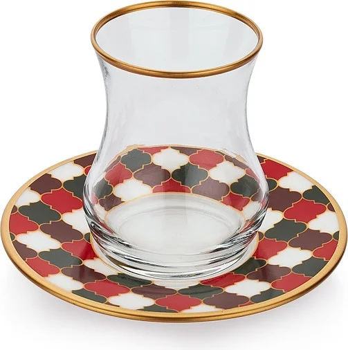 شافر Yonca Tea Set for 6 Persons 12 Pieces - Red