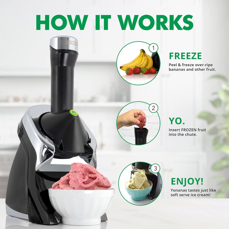 Yonanas 988BK Deluxe Vegan, Dairy-Free Frozen Fruit Soft Serve Maker, Includes 75 Recipes, 200 W, Black - Image 5