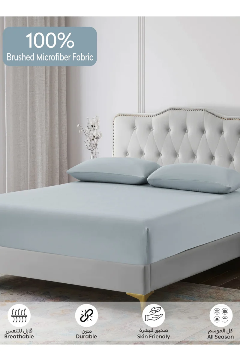 دوناتيلا Bedding Fitted Sheet - Fits 200x200 Cm For King Bed - 3 Pcs (1 Fitted Sheet and 2 Pillowcases) - 35 Cm Deep Pocket - Solid Bed Sheet