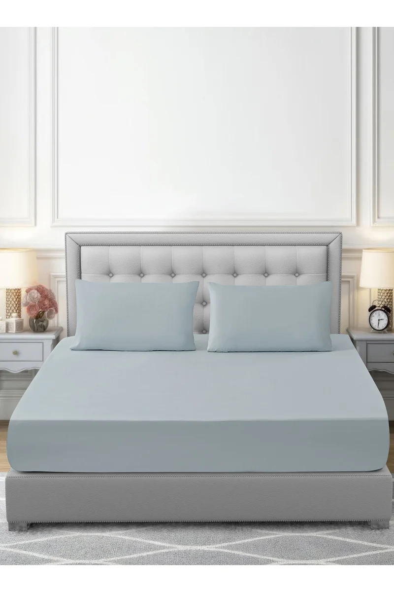 دوناتيلا Bedding Fitted Sheet - Fits 200x200 Cm For King Bed - 3 Pcs (1 Fitted Sheet and 2 Pillowcases) - 35 Cm Deep Pocket - Solid Bed Sheet