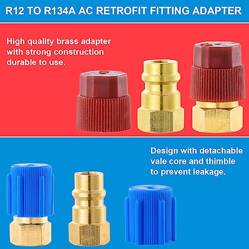 Tigbear R12 to R134A Conversion Kit, R12 to R134A AC Retrofit Fitting Adapter, High/Low Fitting Port Retrofit 1/4’’to 7/16"-20 UNF Conversion Adapter, for AC Air Conditioner Refrigerant - Image 5