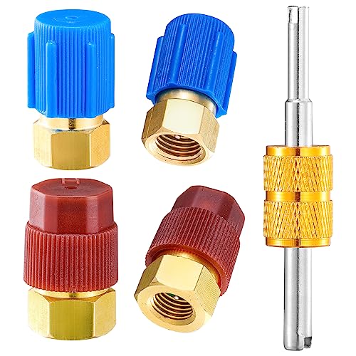 Tigbear R12 to R134A Conversion Kit, R12 to R134A AC Retrofit Fitting Adapter, High/Low Fitting Port Retrofit 1/4’’to 7/16"-20 UNF Conversion Adapter, for AC Air Conditioner Refrigerant - Image 1