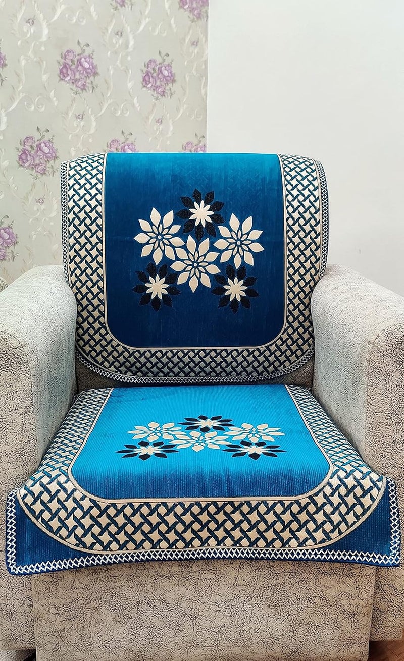 KREEVA Velvet Chenille Sofa Cover for 5 Seater 311 Sofa Tohfa Aqua_1 6 Piece Set Sofa Slipcovers - Image 1
